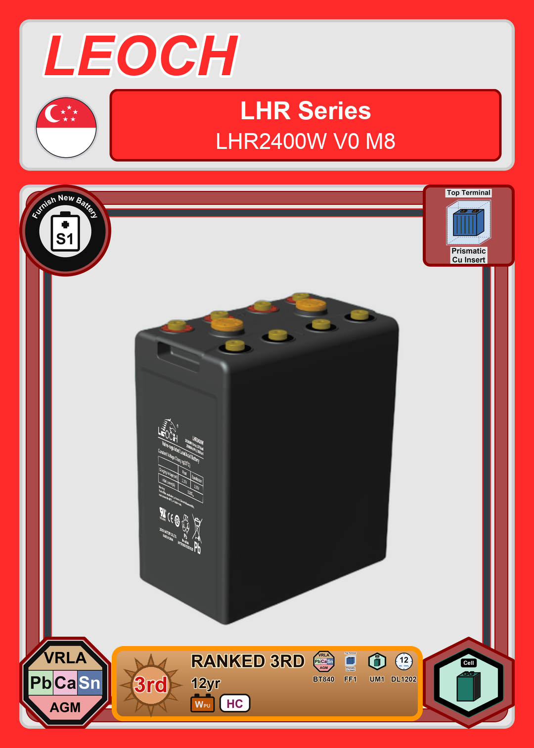 Furnish New Battery Leoch Battery LHR Series LHR2400W V0 M8