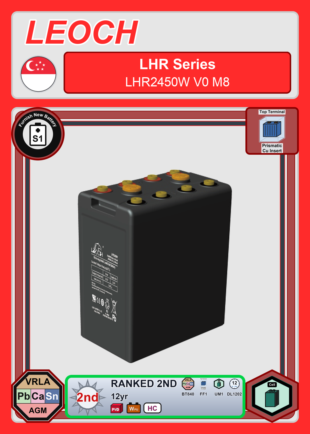 Furnish New Battery Leoch Battery LHR Series LHR2450W V0 M8