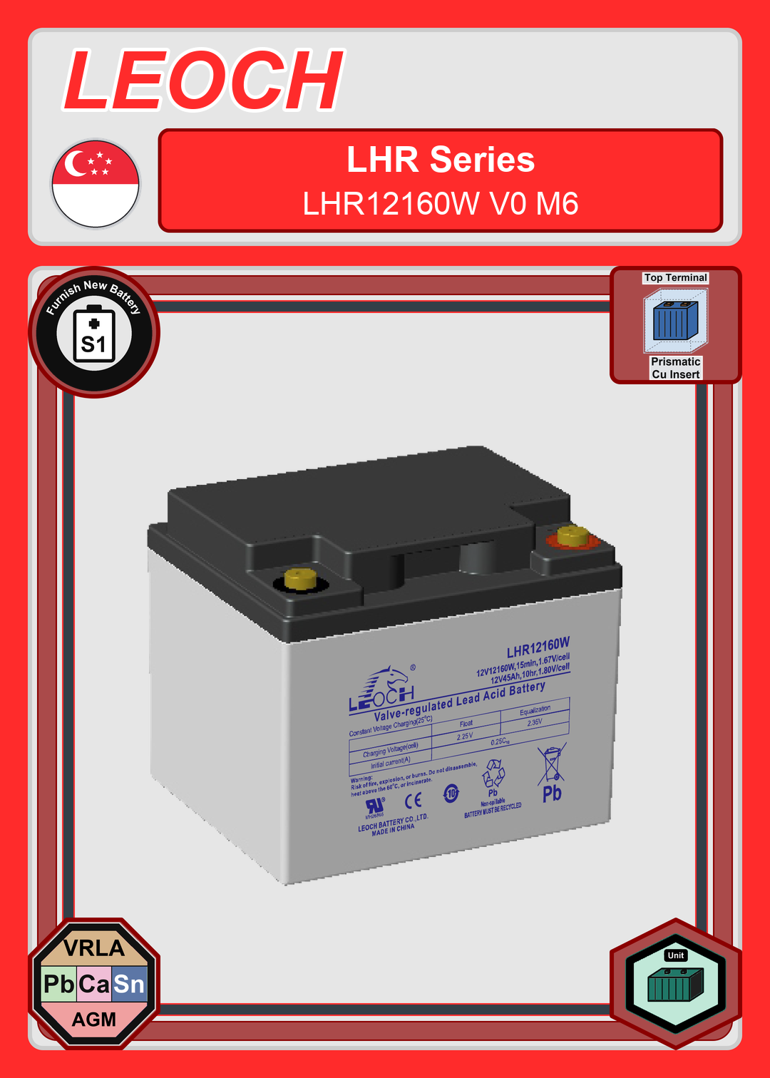Furnish New Battery Leoch Battery LHR Series LHR12160W V0 M6