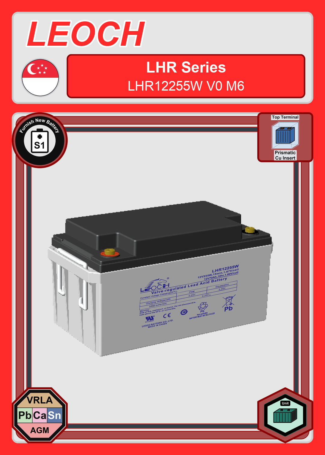Furnish New Battery Leoch Battery LHR Series LHR12255W V0 M6