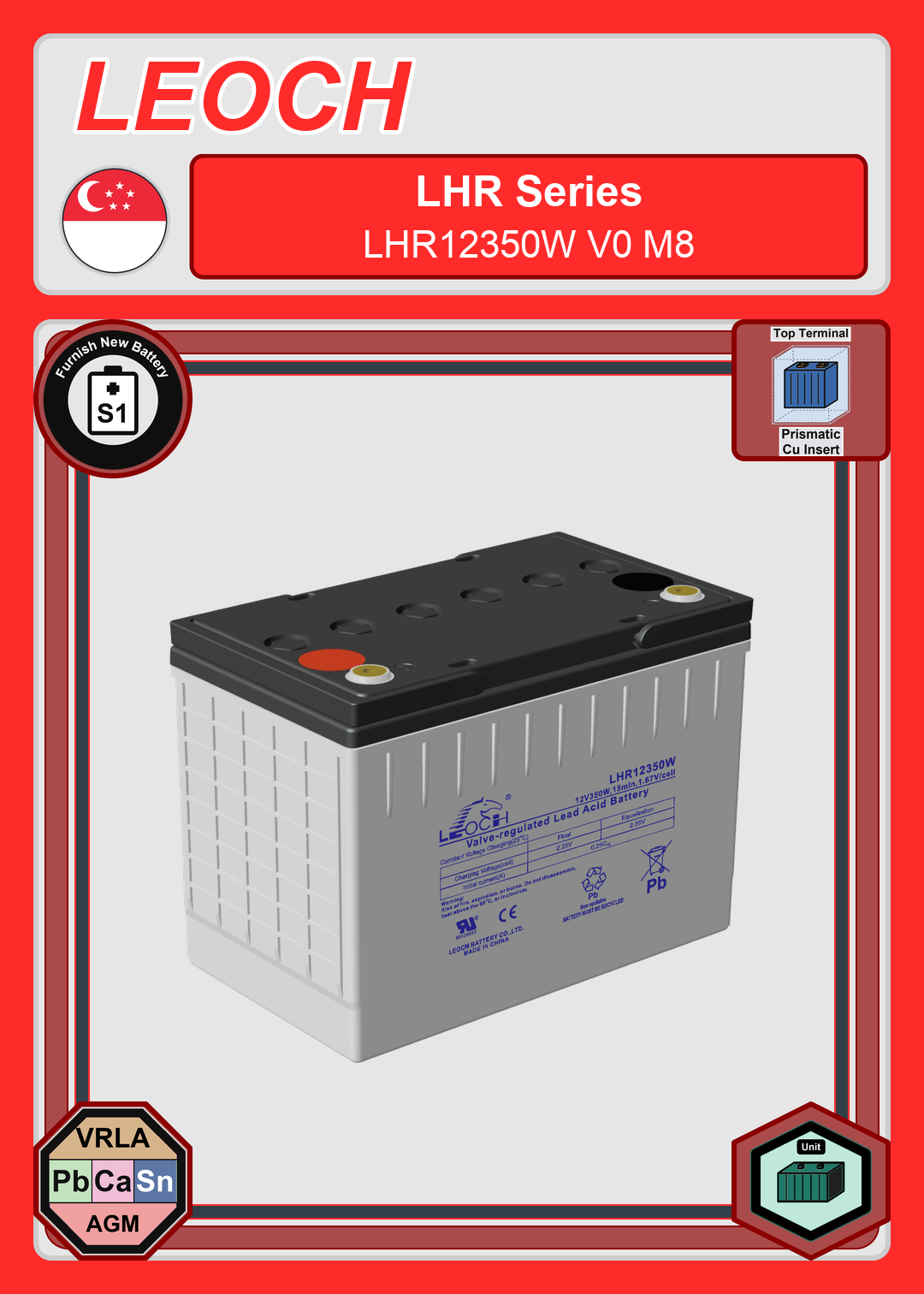 Furnish New Battery Leoch Battery LHR Series LHR12350W V0 M8