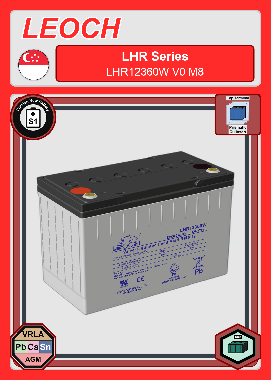 Furnish New Battery Leoch Battery LHR Series LHR12360W V0 M8