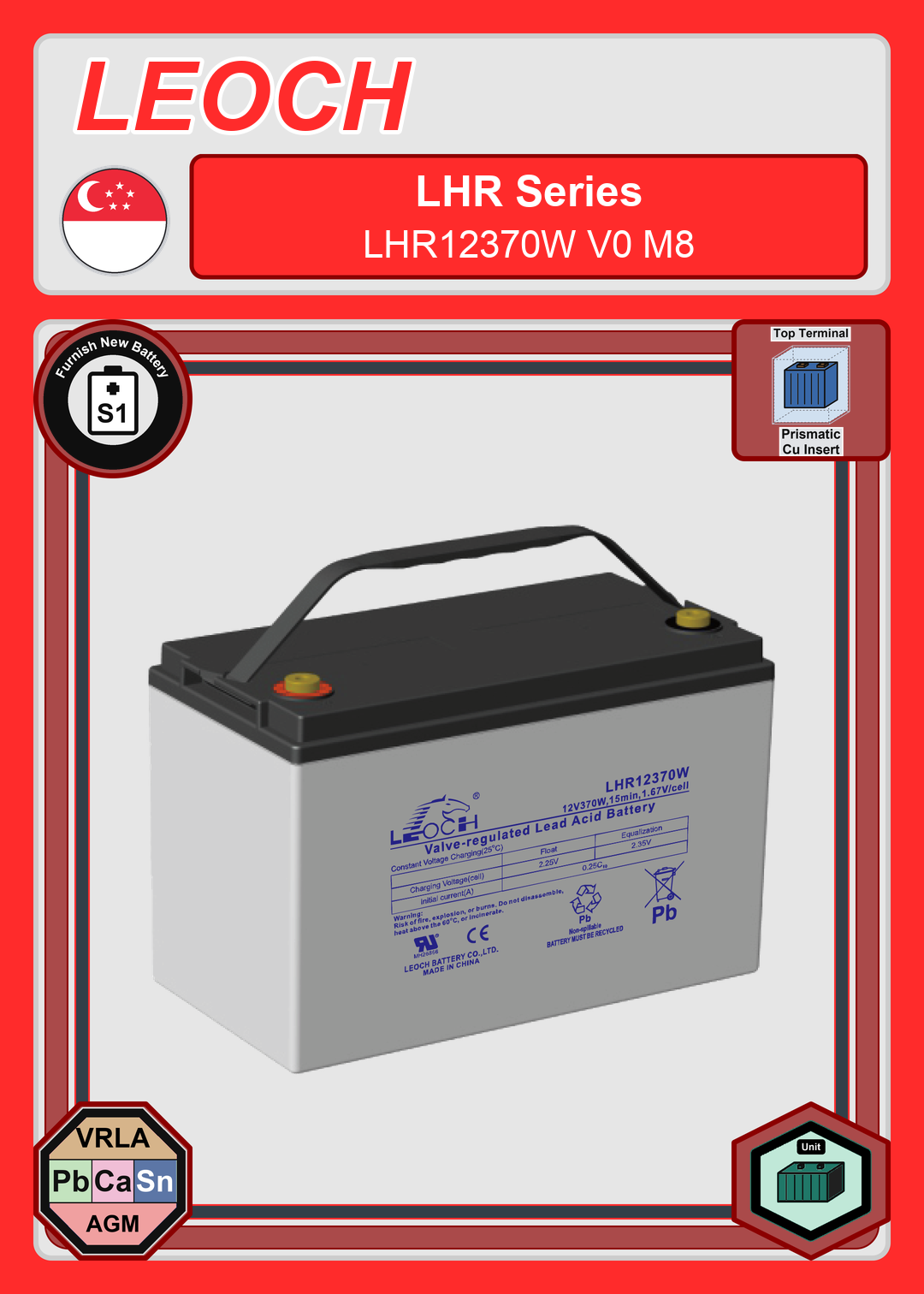 Furnish New Battery Leoch Battery LHR Series LHR12370W V0 M8