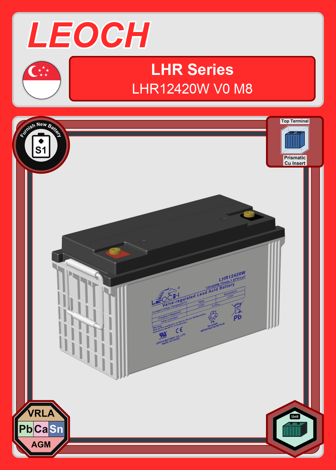 Furnish New Battery Leoch Battery LHR Series LHR12420W V0 M8