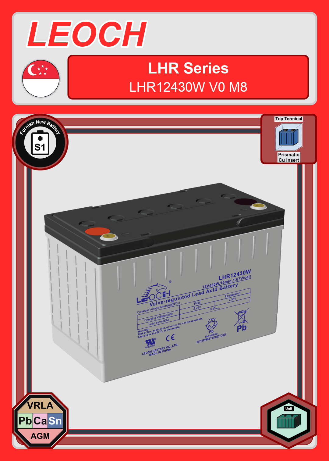 Furnish New Battery Leoch Battery LHR Series LHR12430W V0 M8