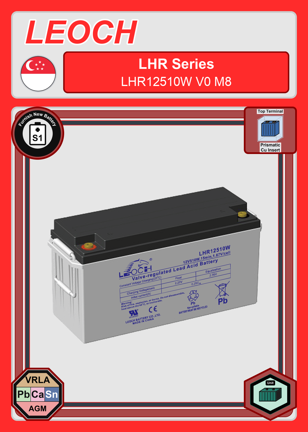 Furnish New Battery Leoch Battery LHR Series LHR12510W V0 M8
