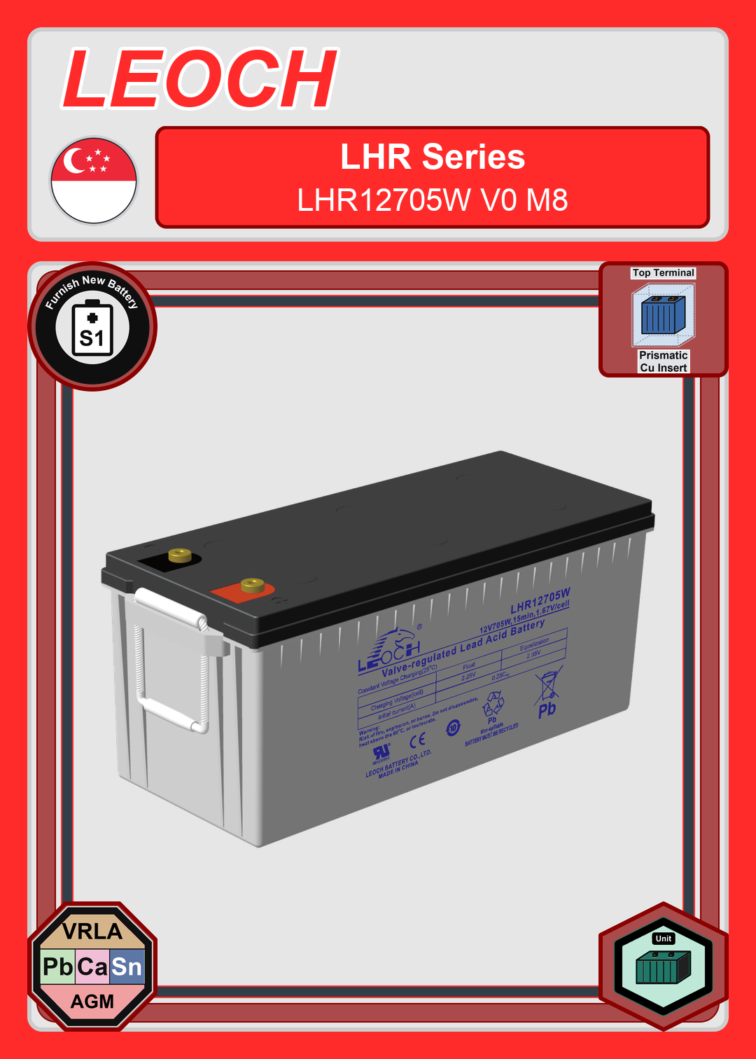 Furnish New Battery Leoch Battery LHR Series LHR12705W V0 M8