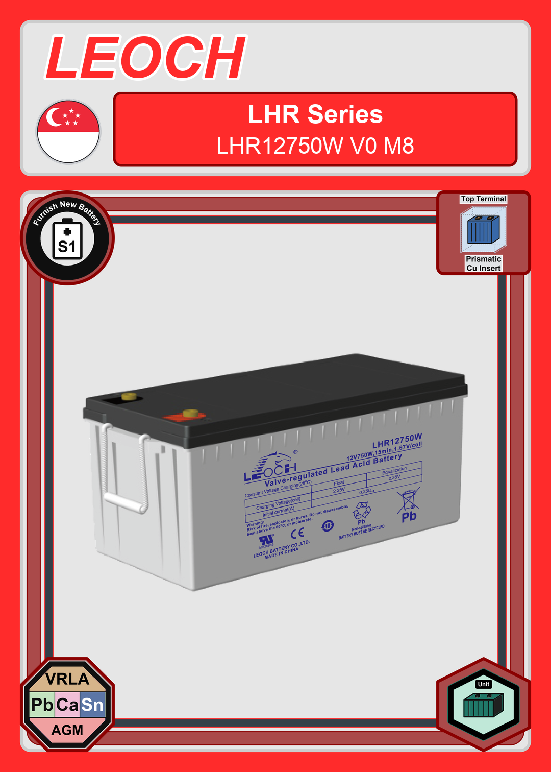 Furnish New Battery Leoch Battery LHR Series LHR12750W V0 M8