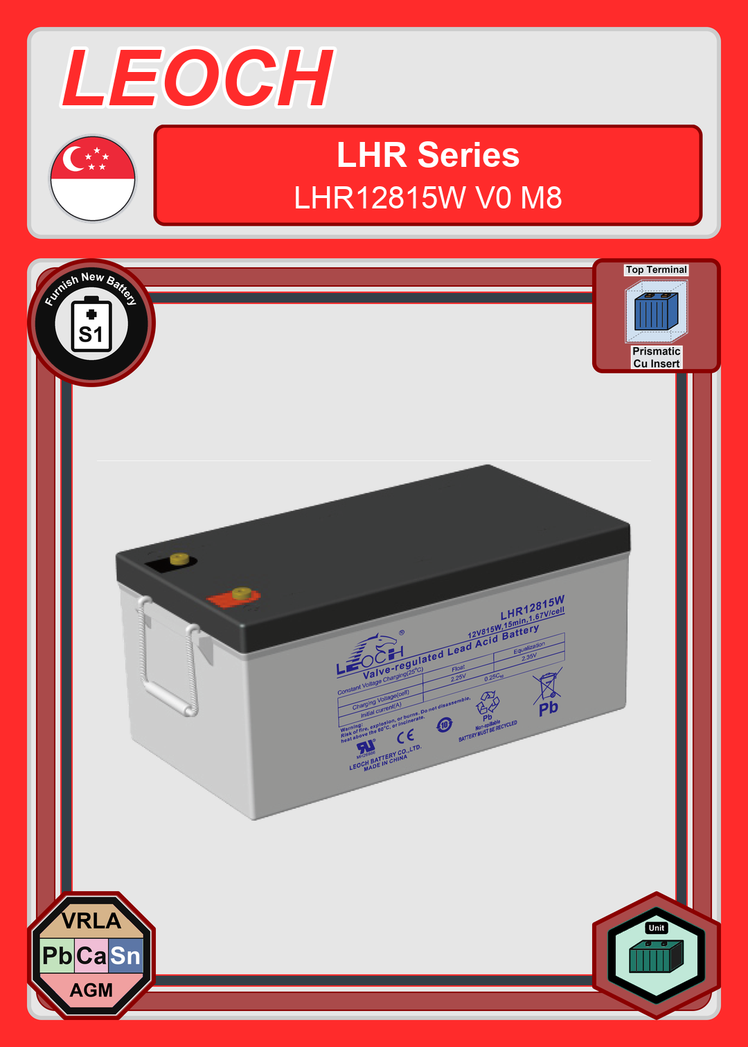 Furnish New Battery Leoch Battery LHR Series LHR12815W V0 M8