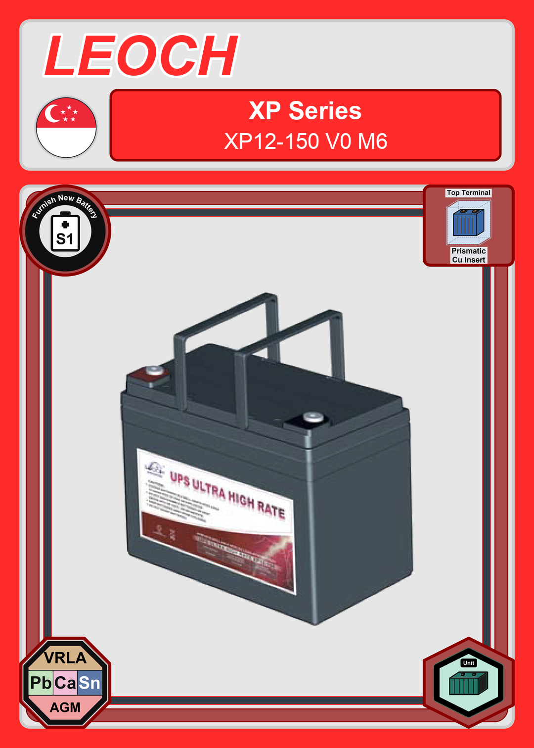Furnish New Battery Leoch Battery XP Series XP12 150 V0 M6