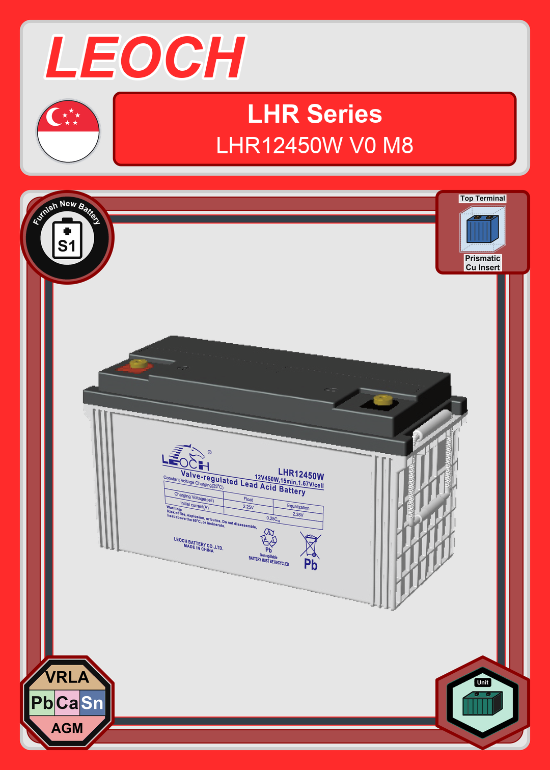 Furnish New Battery Leoch Battery LHR Series LHR12450W V0 M8