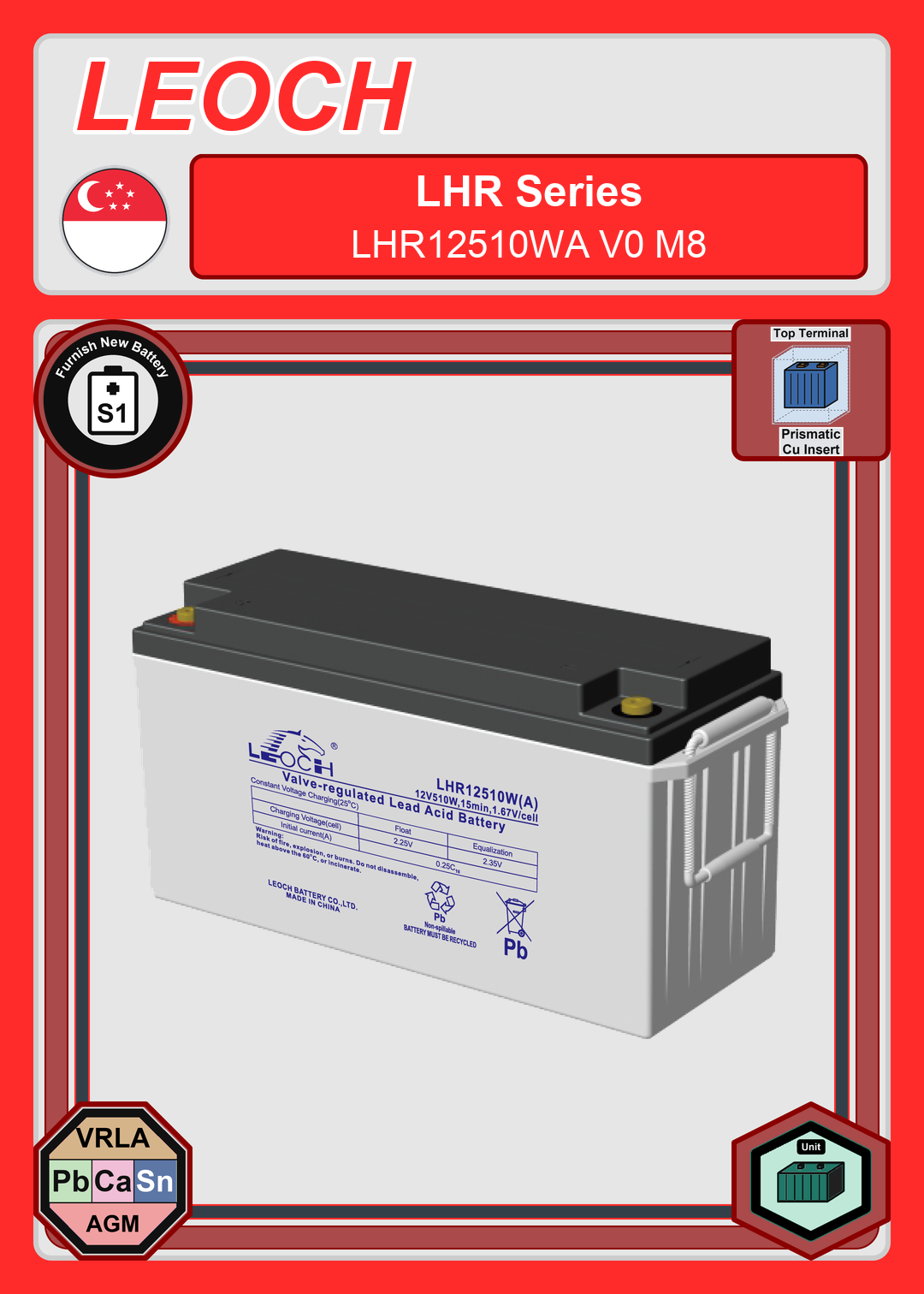Furnish New Battery Leoch Battery LHR Series LHR12510WA V0 M8