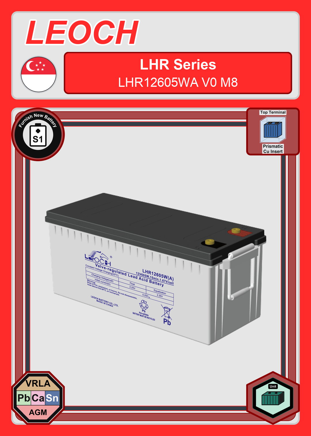 Furnish New Battery Leoch Battery LHR Series LHR12605WA V0 M8