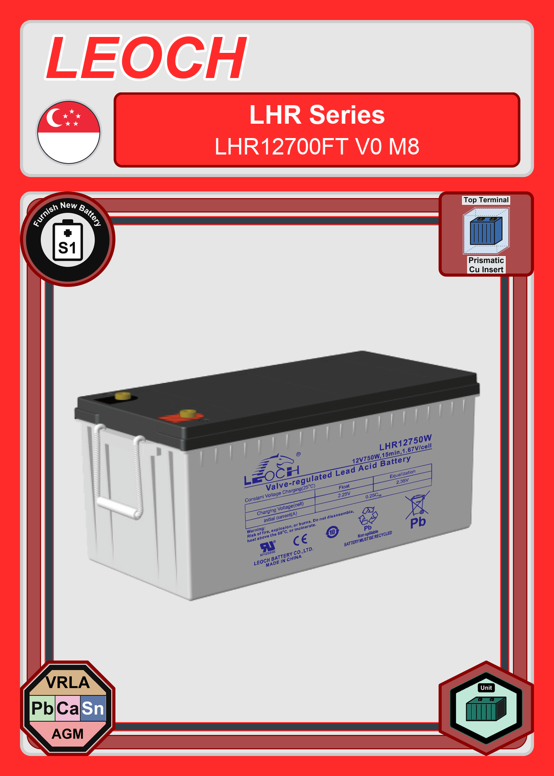 Furnish New Battery Leoch Battery LHR Series LHR12700FT V0 M8