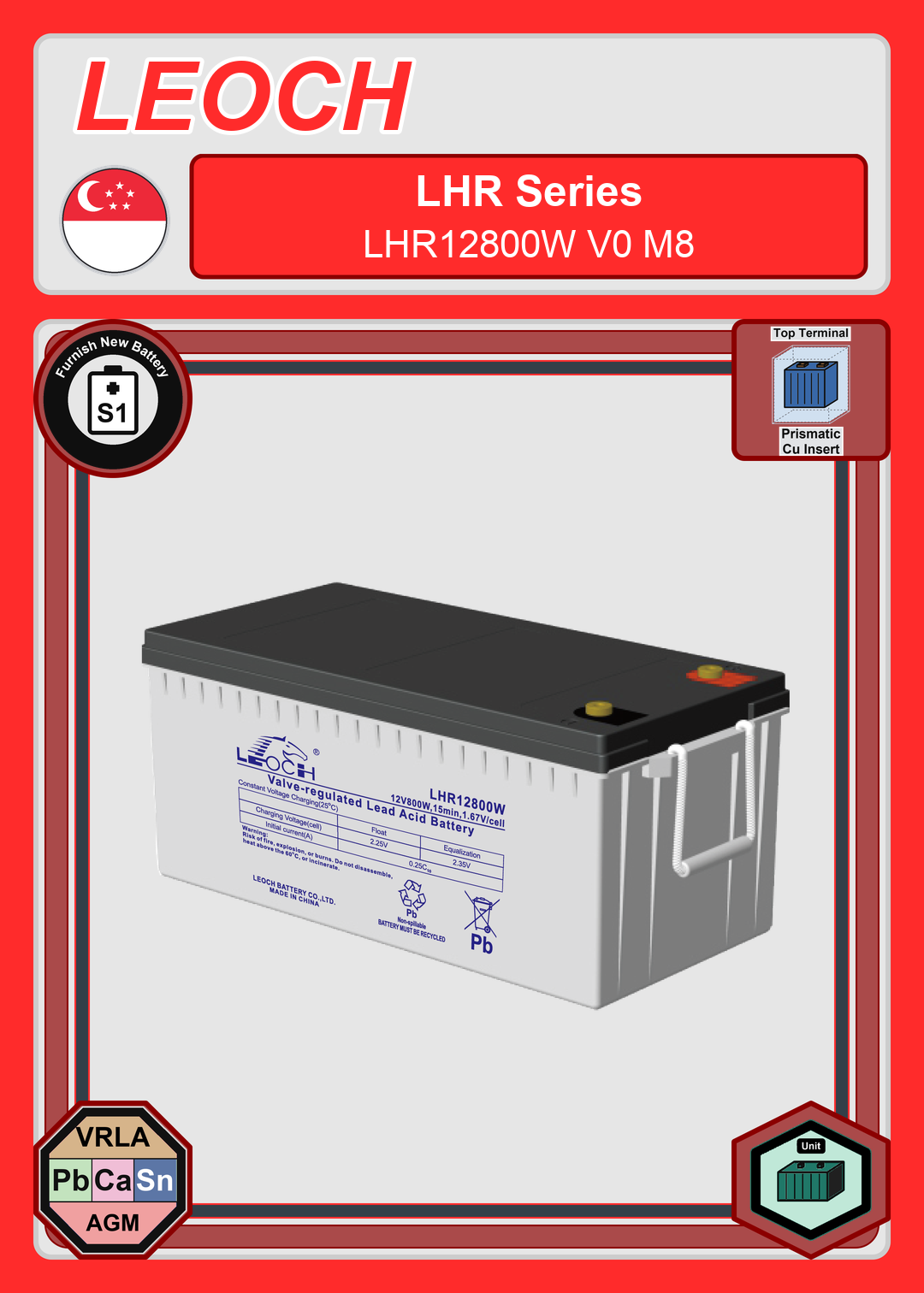Furnish New Battery Leoch Battery LHR Series LHR12800W V0 M8
