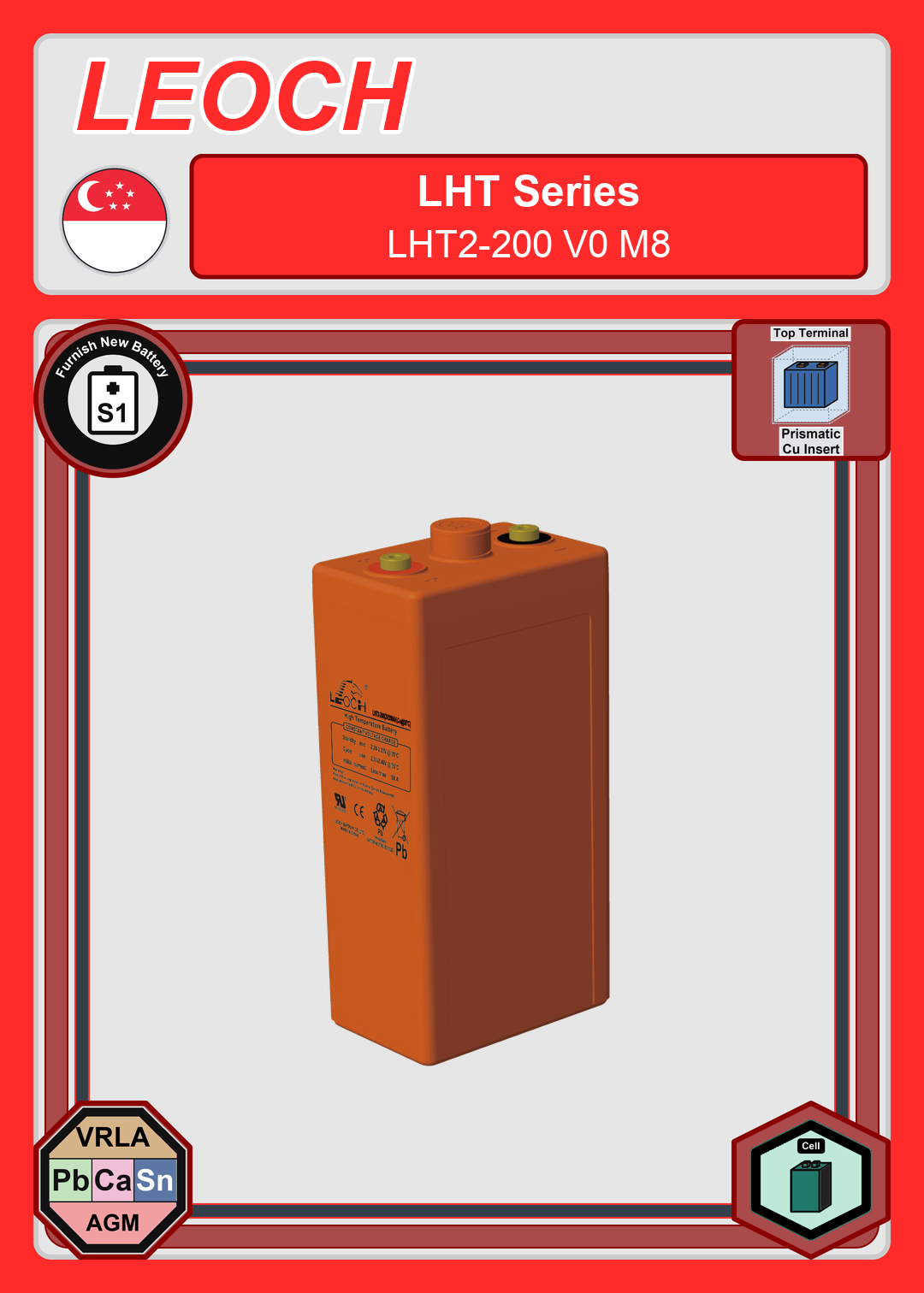 Furnish New Battery Leoch Battery LHT Series LHT2 200 V0 M8