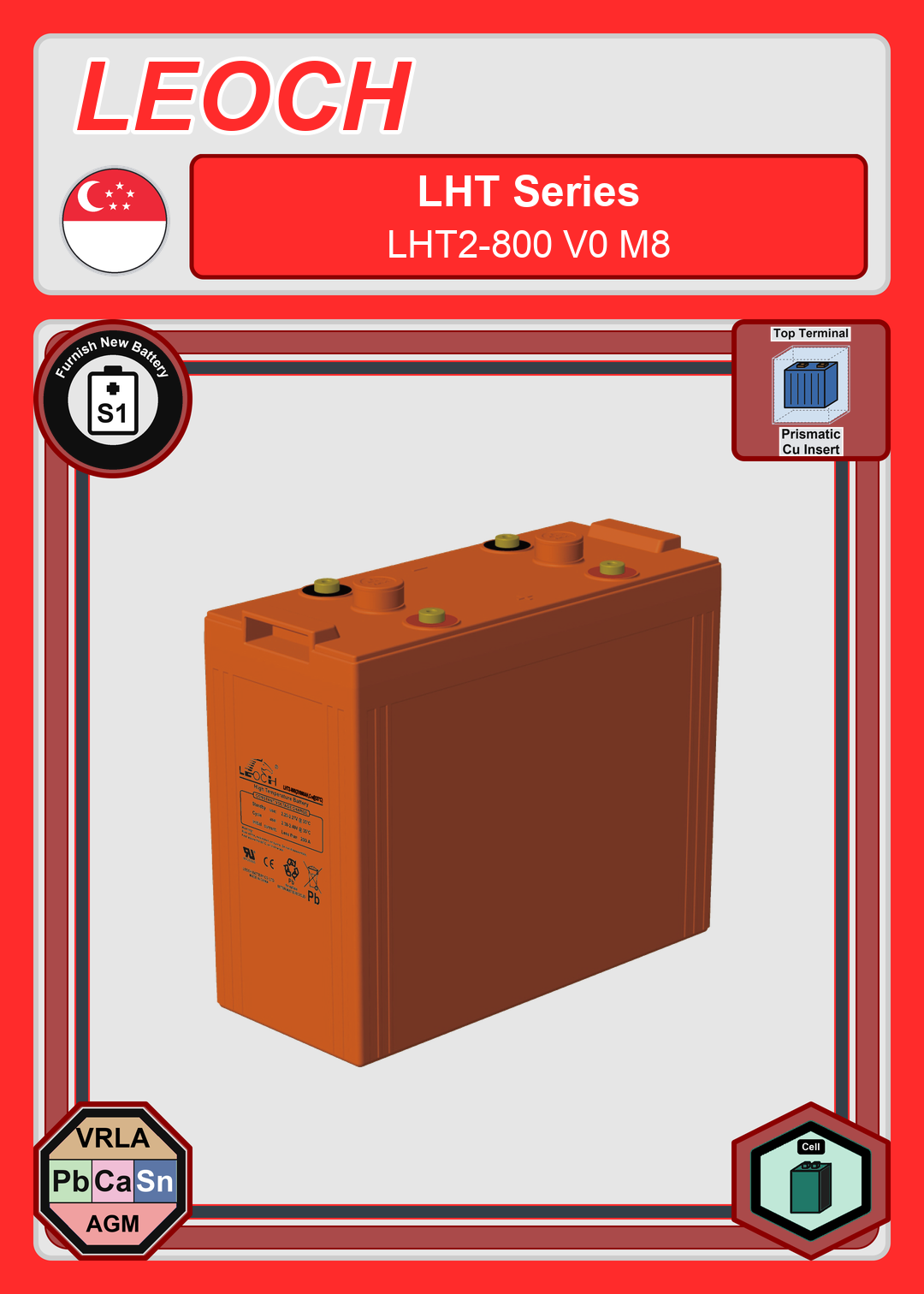 Furnish New Battery Leoch Battery LHT Series LHT2 800 V0 M8