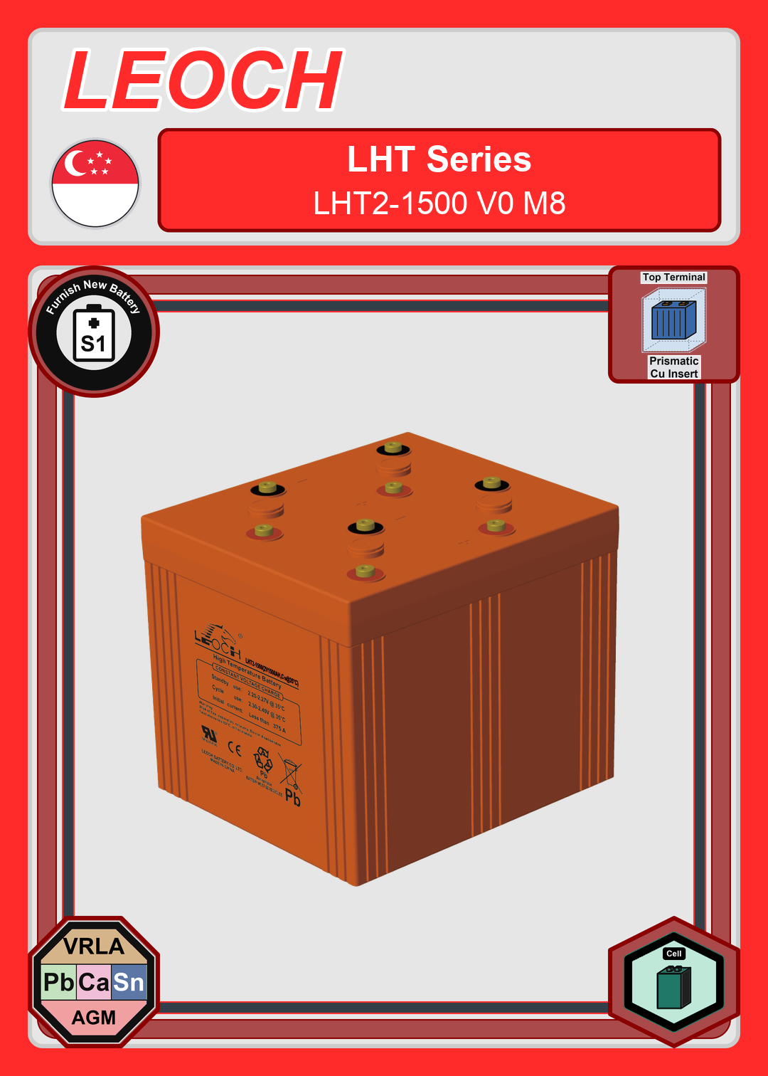 Furnish New Battery Leoch Battery LHT Series LHT2 1500 V0 M8