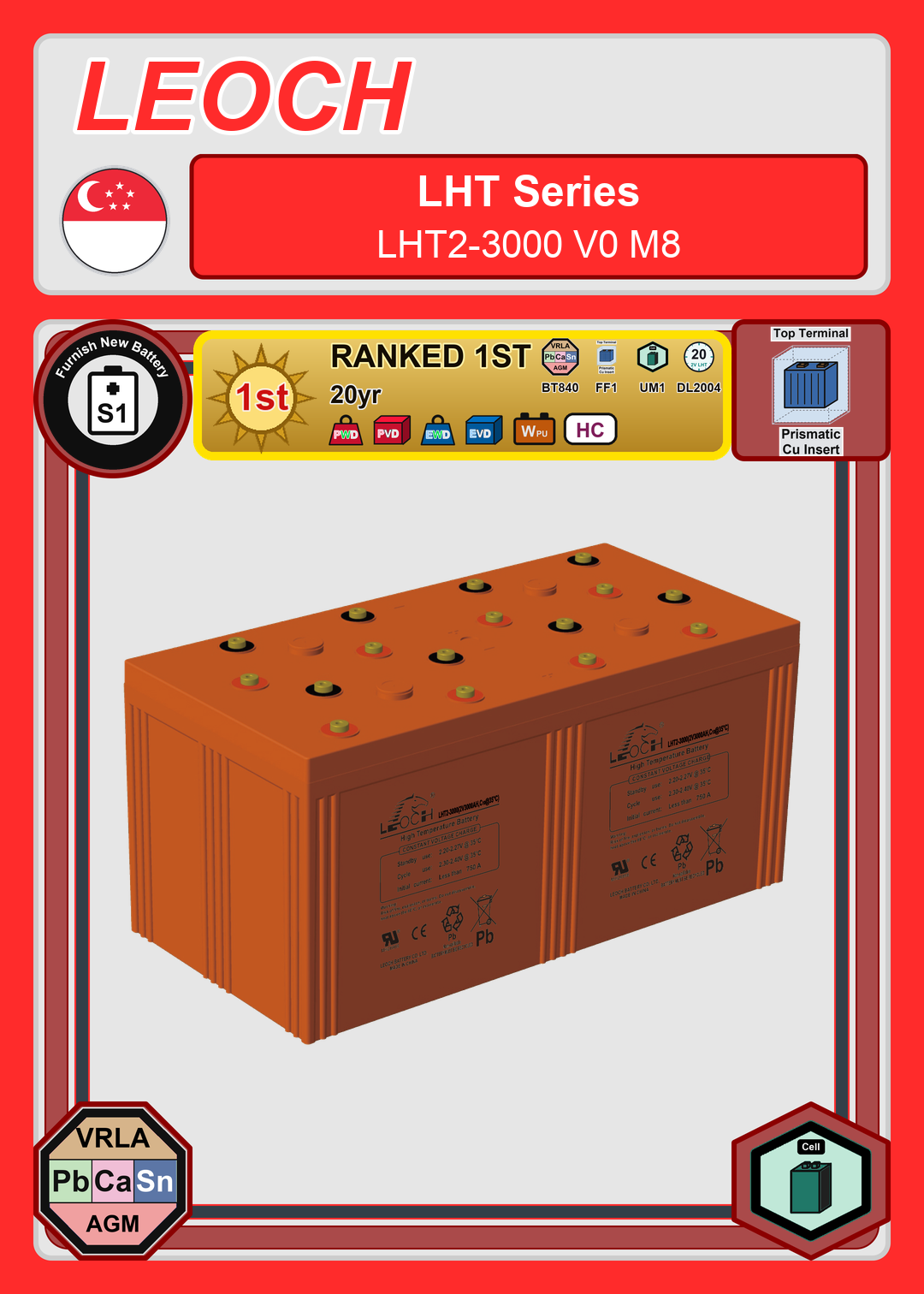Furnish New Battery Leoch Battery LHT Series LHT2 3000 V0 M8