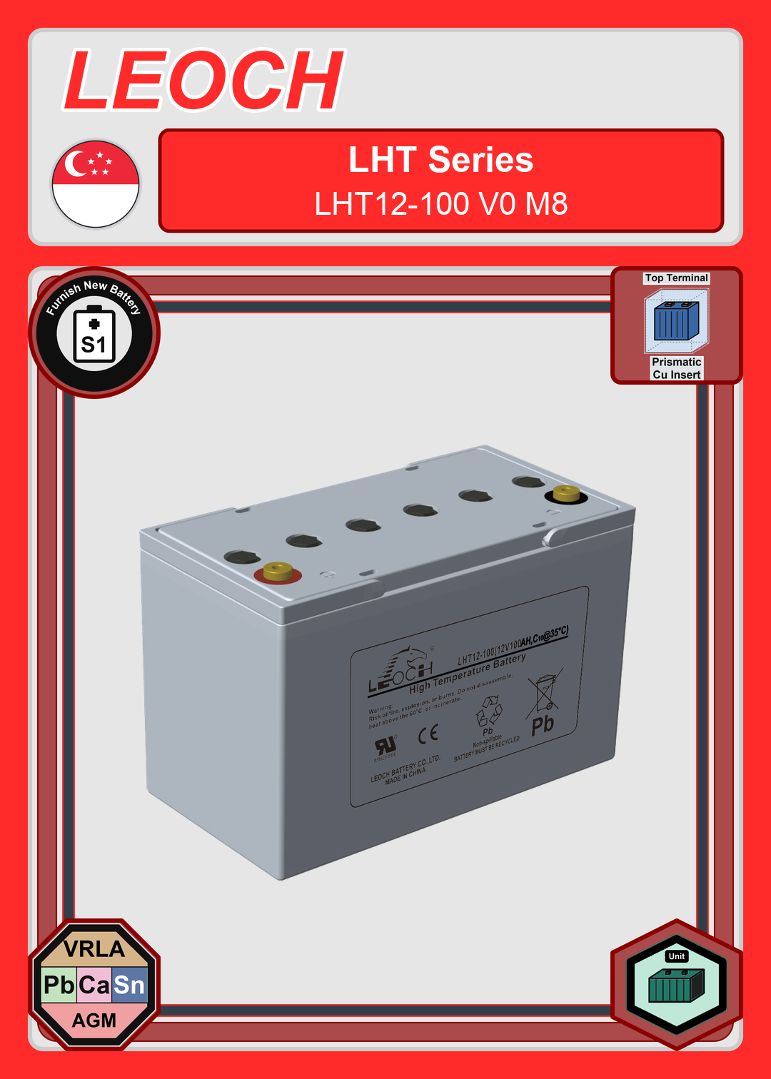 Furnish New Battery Leoch Battery LHT Series LHT12 100 V0 M8