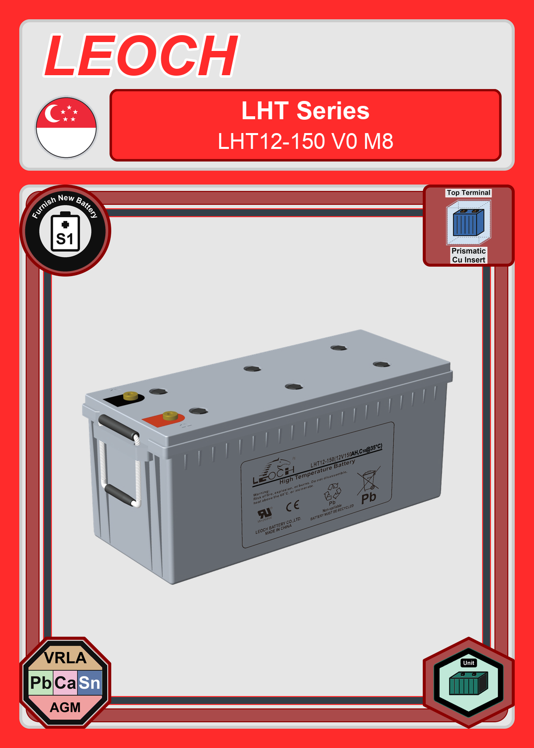 Furnish New Battery Leoch Battery LHT Series LHT12 150 V0 M8