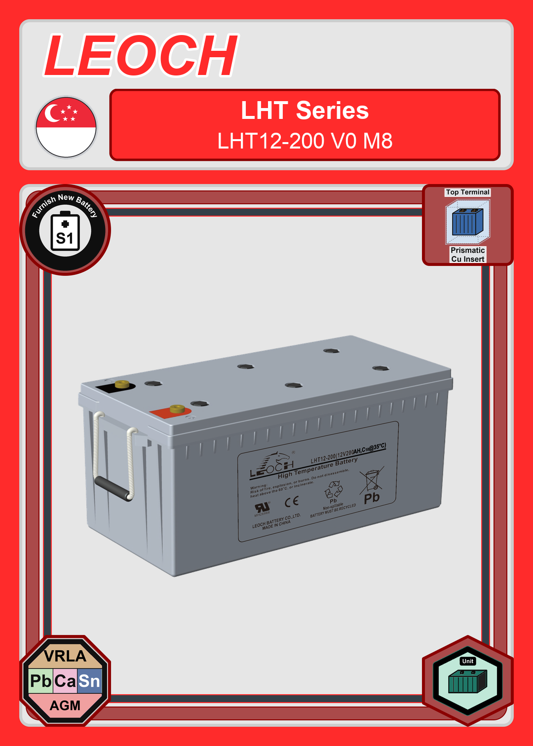 Furnish New Battery Leoch Battery LHT Series LHT12 200 V0 M8
