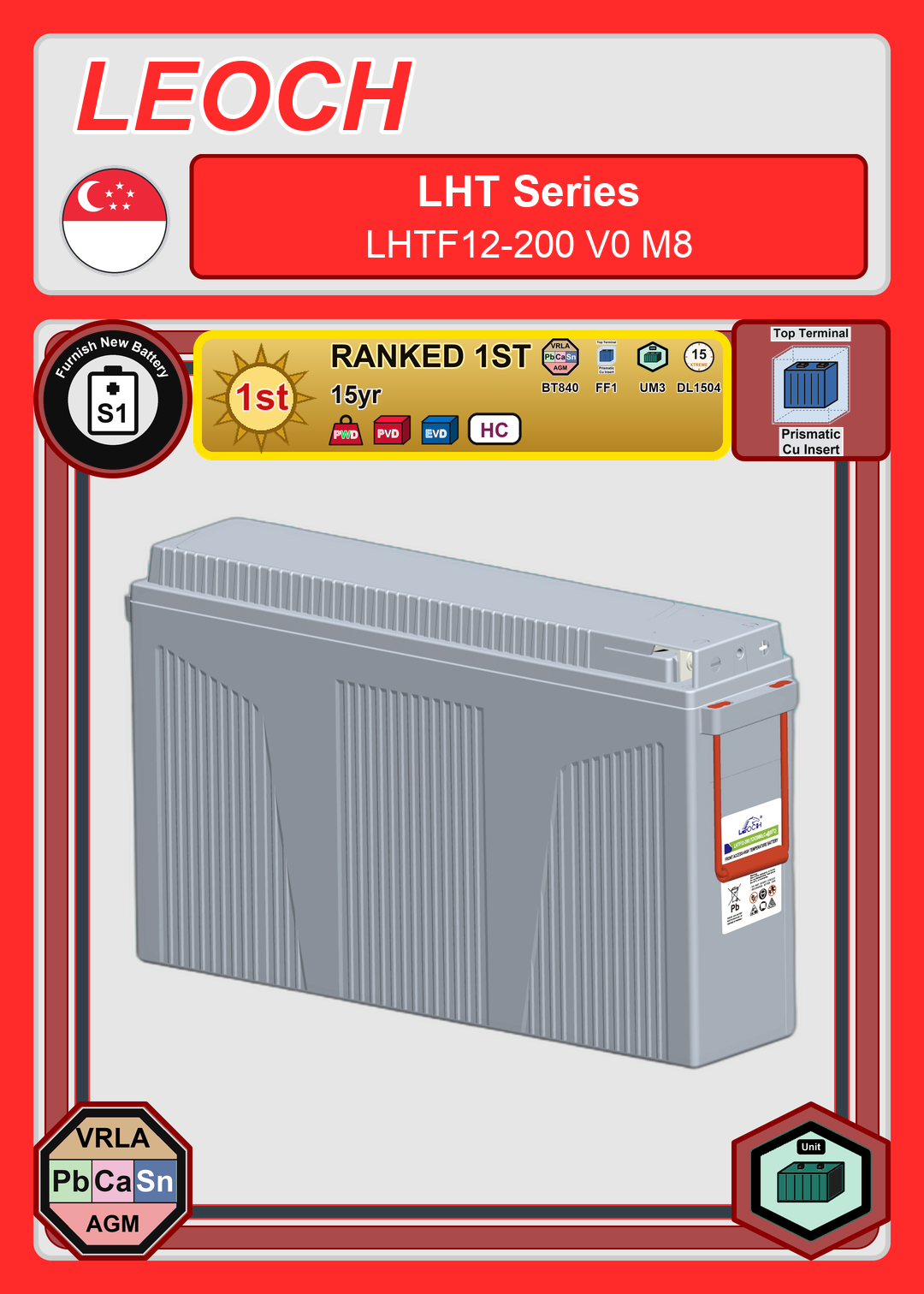 Furnish New Battery Leoch Battery LHT Series LHTF12 200 V0 M8