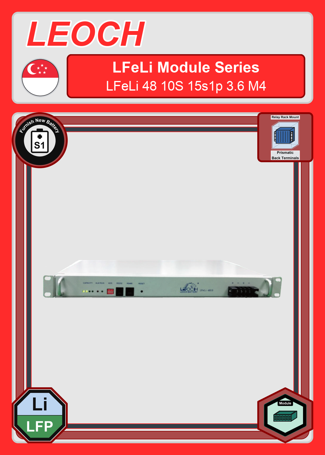 Furnish New Battery Leoch Battery LFeLi Module Series LFeLi 48 10S 15s1p 3 6 M4