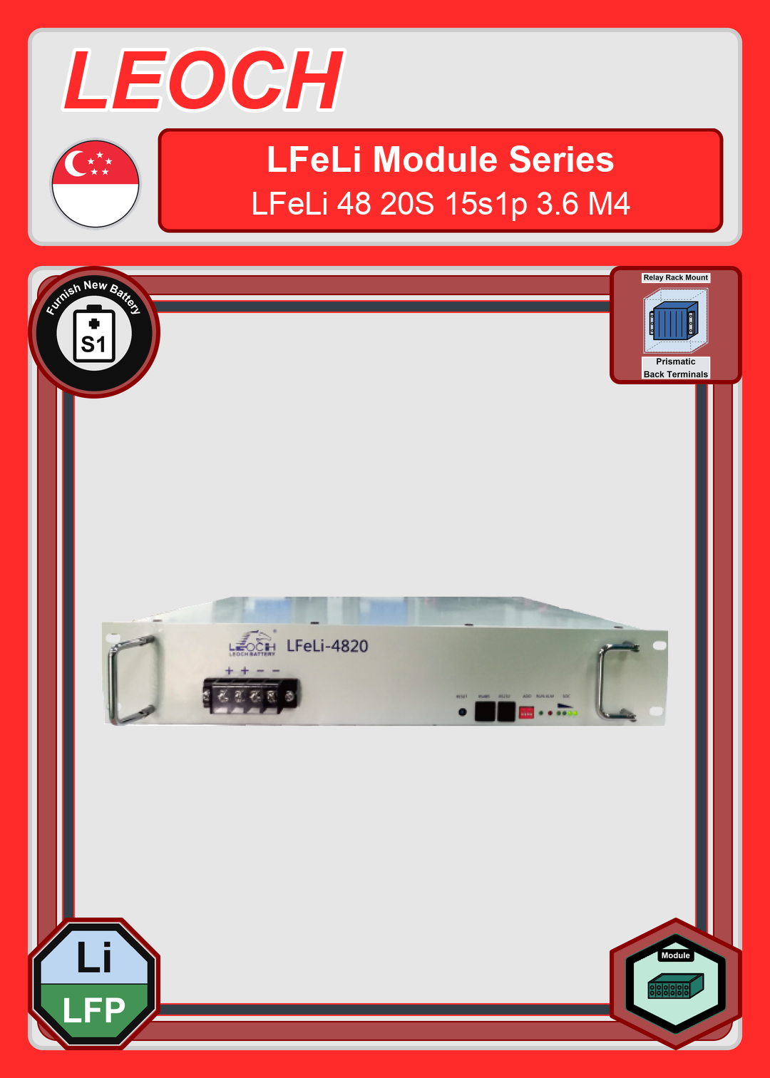 Furnish New Battery Leoch Battery LFeLi Module Series LFeLi 48 20S 15s1p 3 6 M4