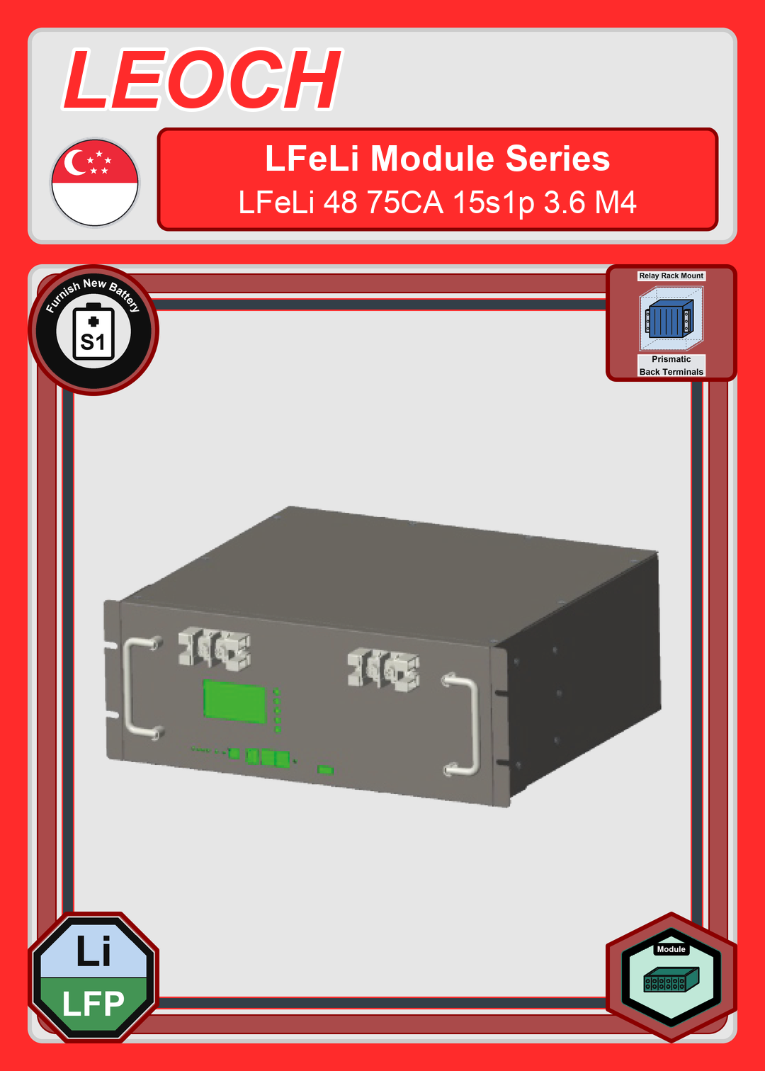 Furnish New Battery Leoch Battery LFeLi Module Series LFeLi 48 75CA 15s1p 3 6 M4