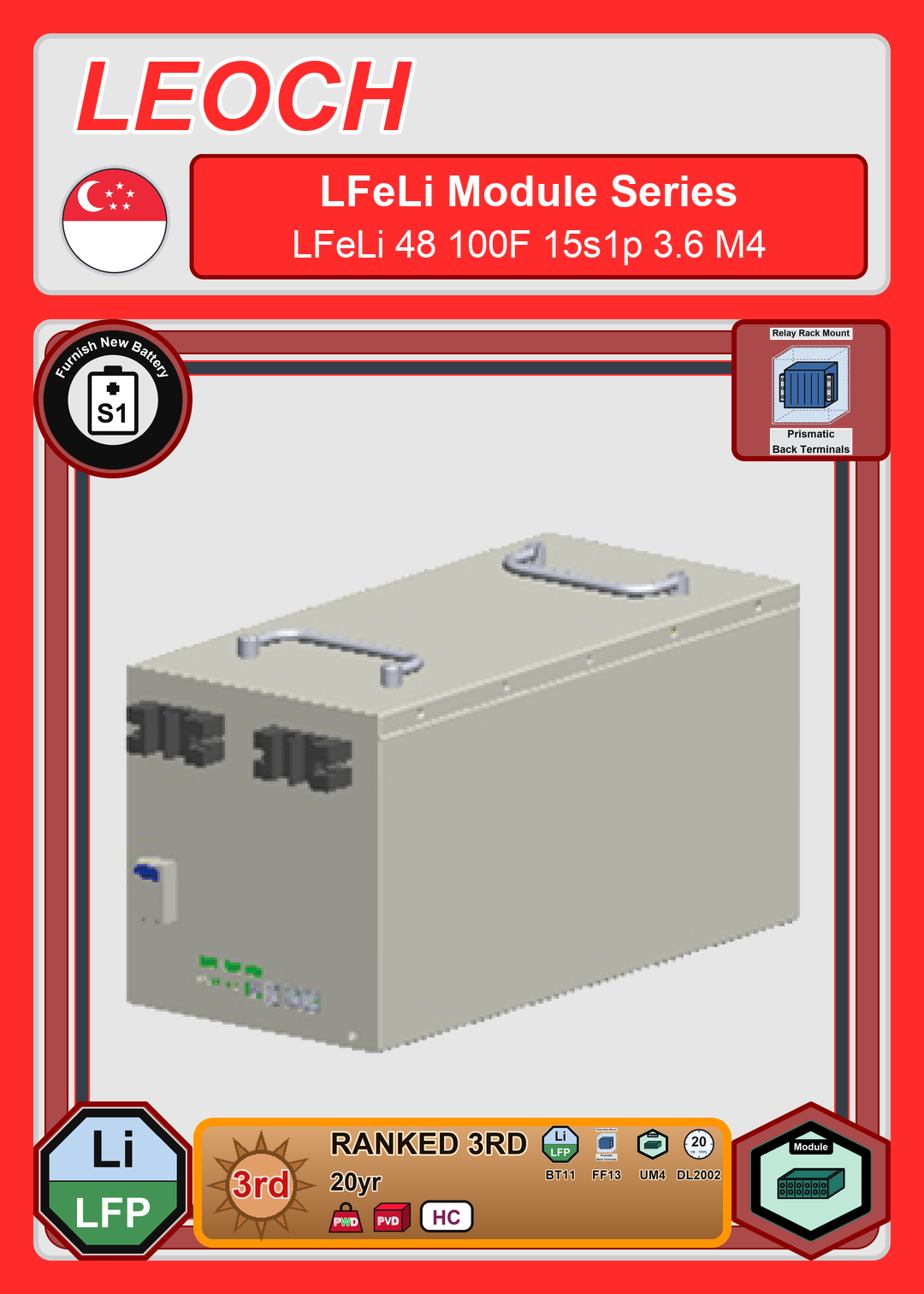 Furnish New Battery Leoch Battery LFeLi Module Series LFeLi 48 100F 15s1p 3 6 M4