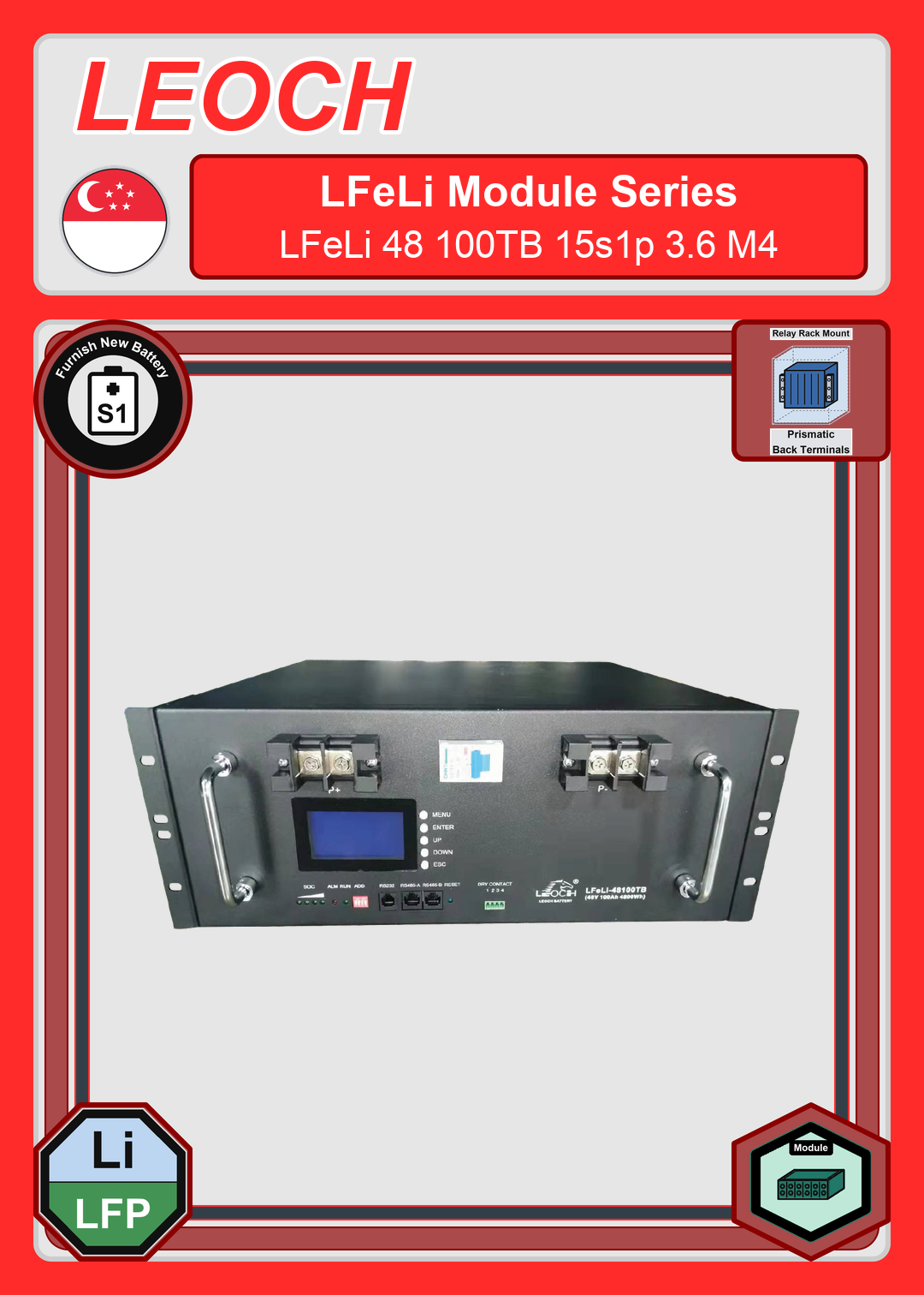 Furnish New Battery Leoch Battery LFeLi Module Series LFeLi 48 100TB 15s1p 3 6 M4