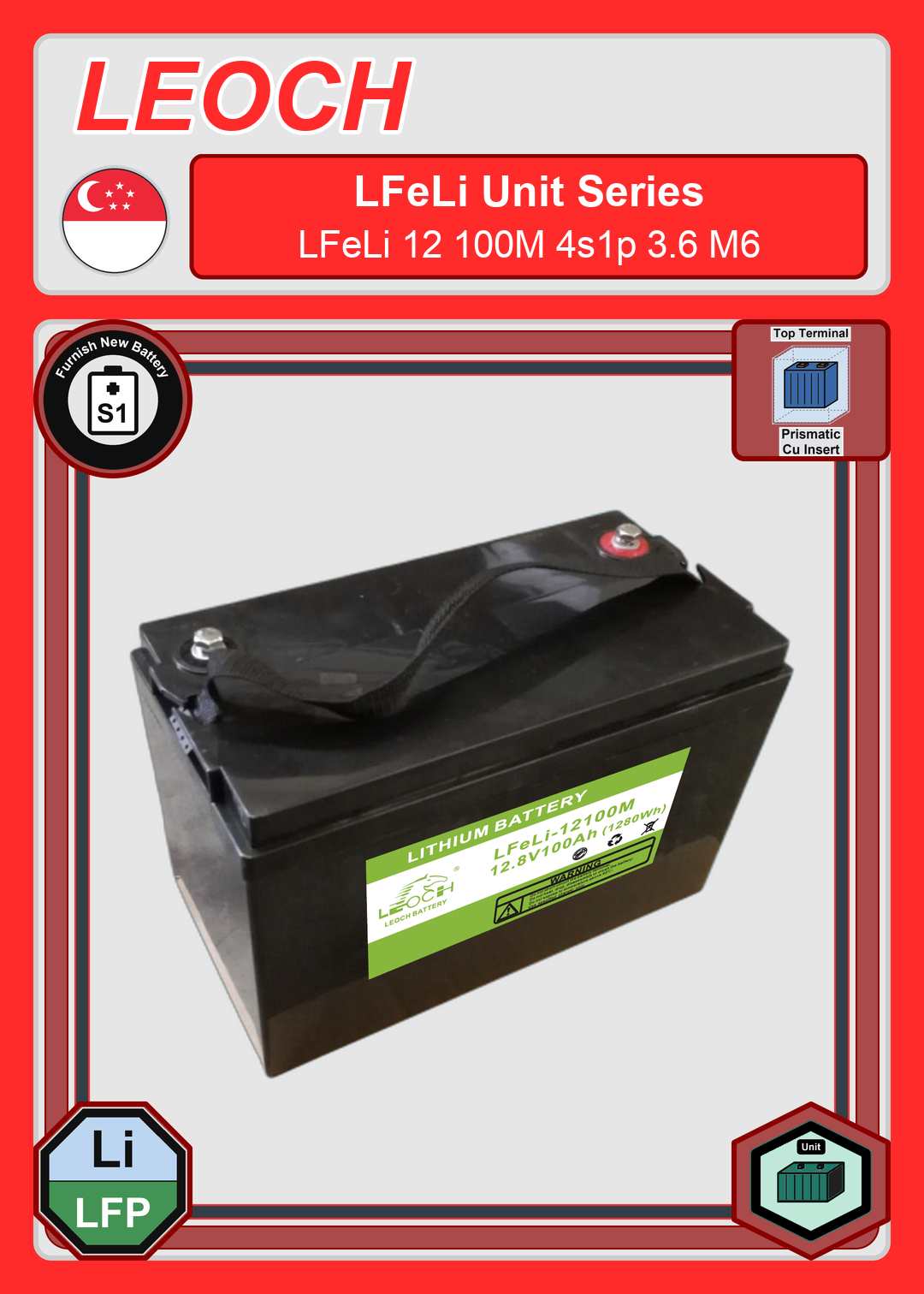 Furnish New Battery Leoch Battery LFeLi Unit Series LFeLi 12 100M 4s1p 3 6 M6