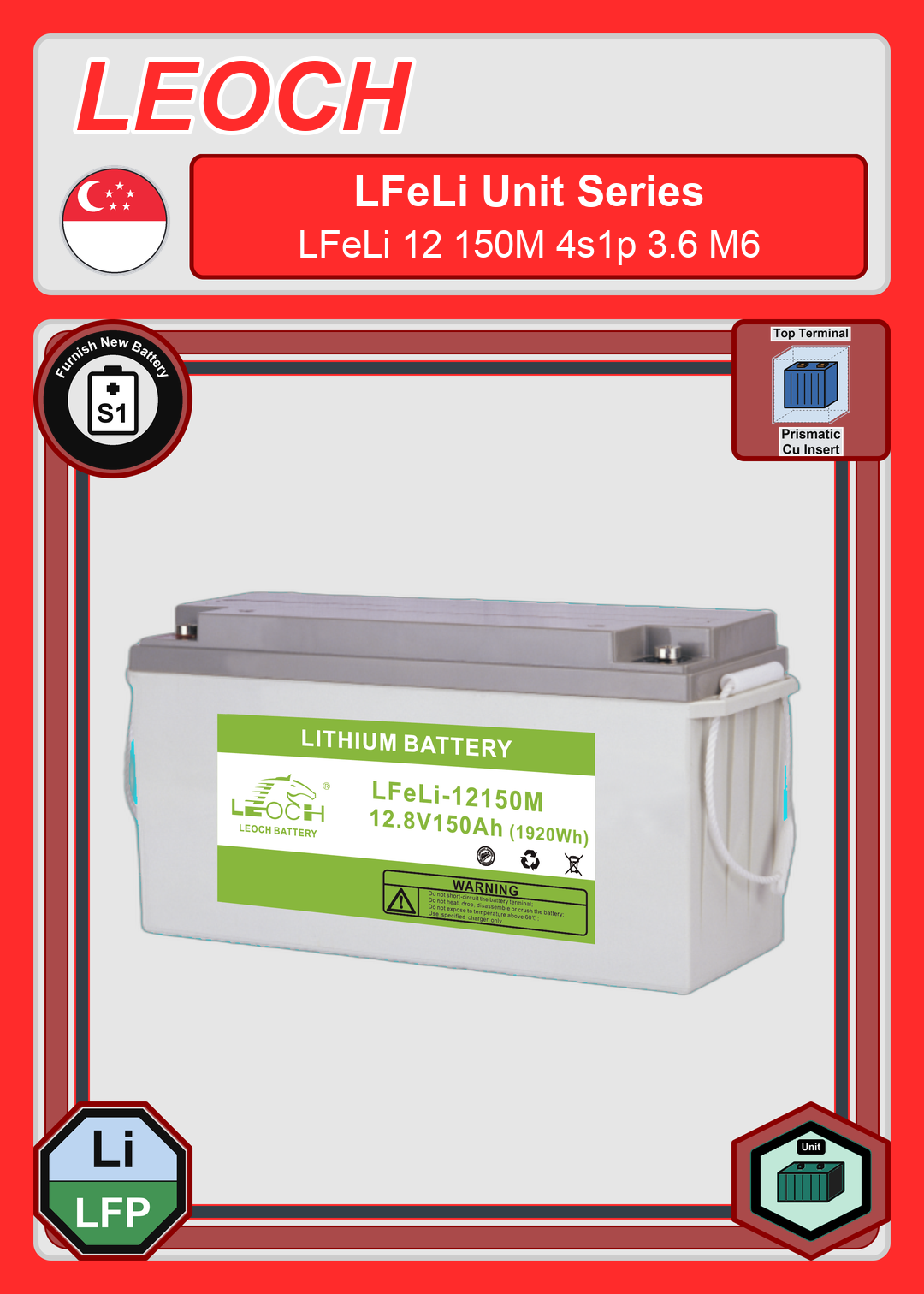 Furnish New Battery Leoch Battery LFeLi Unit Series LFeLi 12 150M 4s1p 3 6 M6