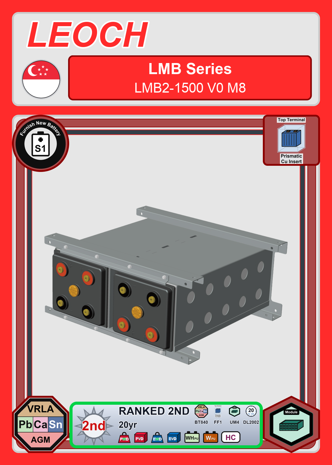 Furnish New Battery Leoch Battery LMB Series LMB2 1500 V0 M8