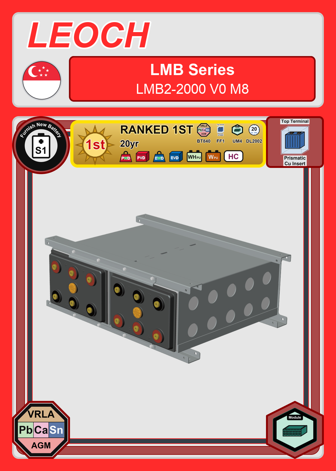 Furnish New Battery Leoch Battery LMB Series LMB2 2000 V0 M8