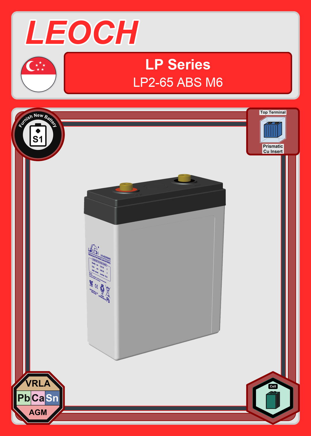 Furnish New Battery Leoch Battery LP Series LP2 65 ABS M6