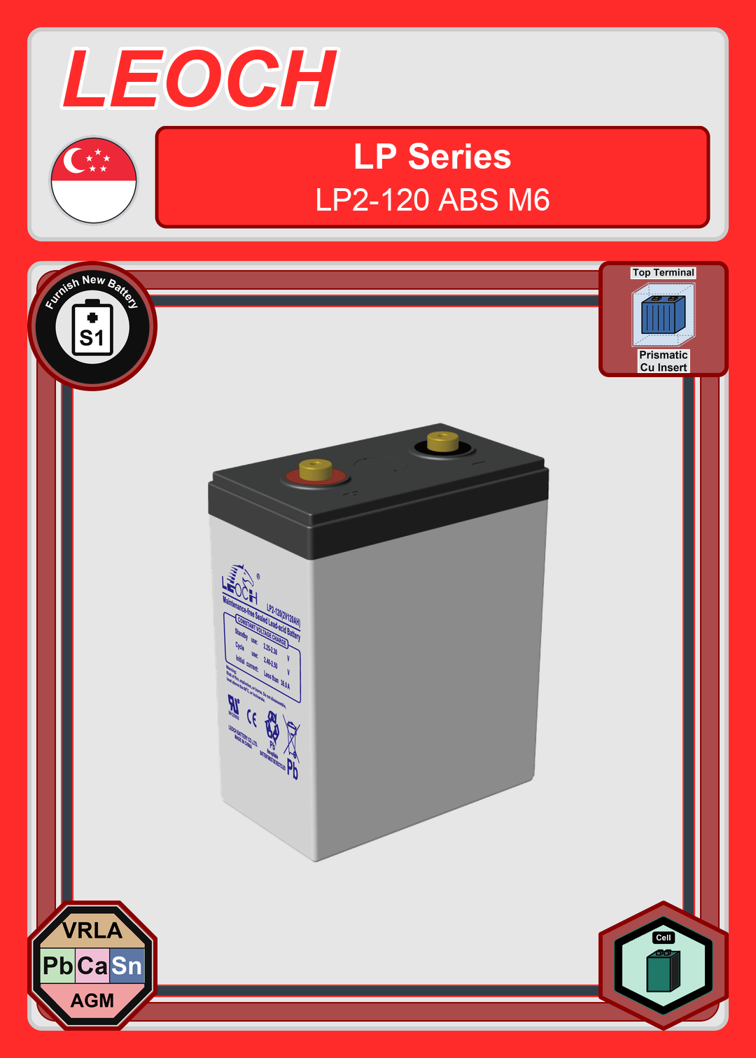 Furnish New Battery Leoch Battery LP Series LP2 120 ABS M6