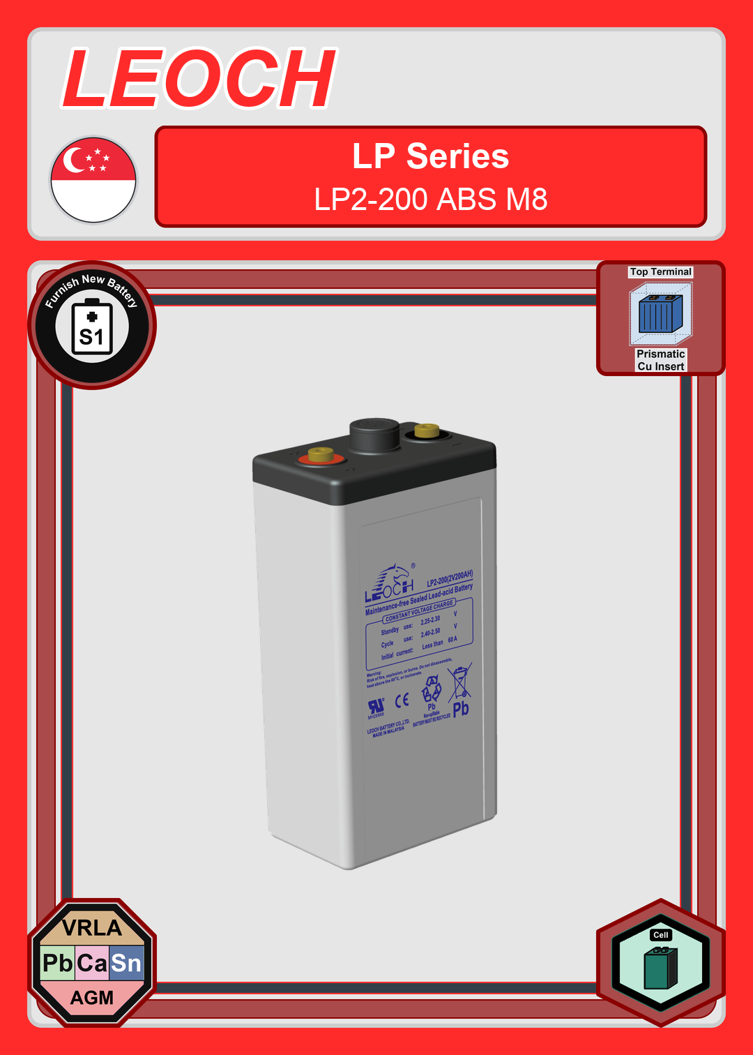 Furnish New Battery Leoch Battery LP Series LP2 200 ABS M8