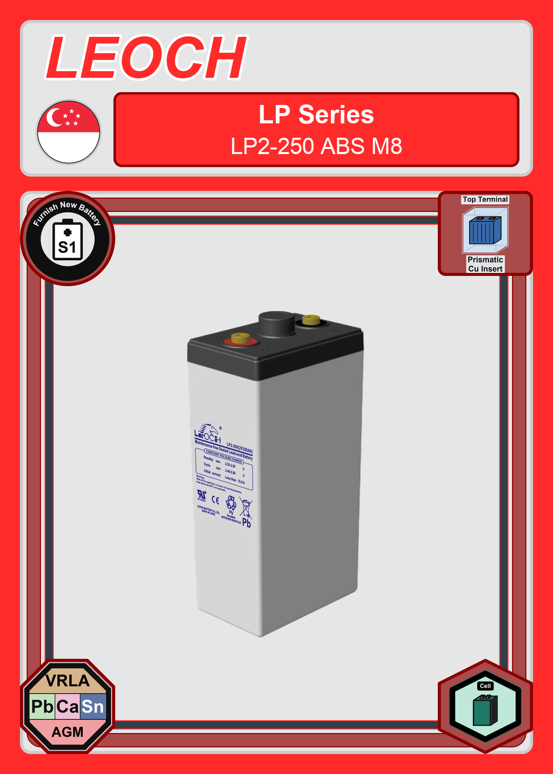 Furnish New Battery Leoch Battery LP Series LP2 250 ABS M8
