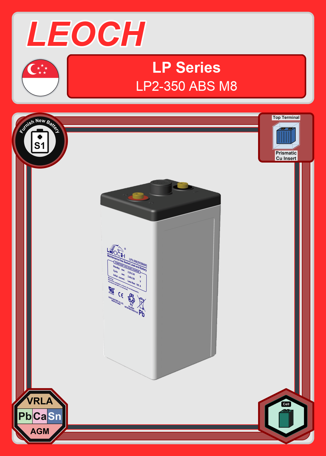 Furnish New Battery Leoch Battery LP Series LP2 350 ABS M8