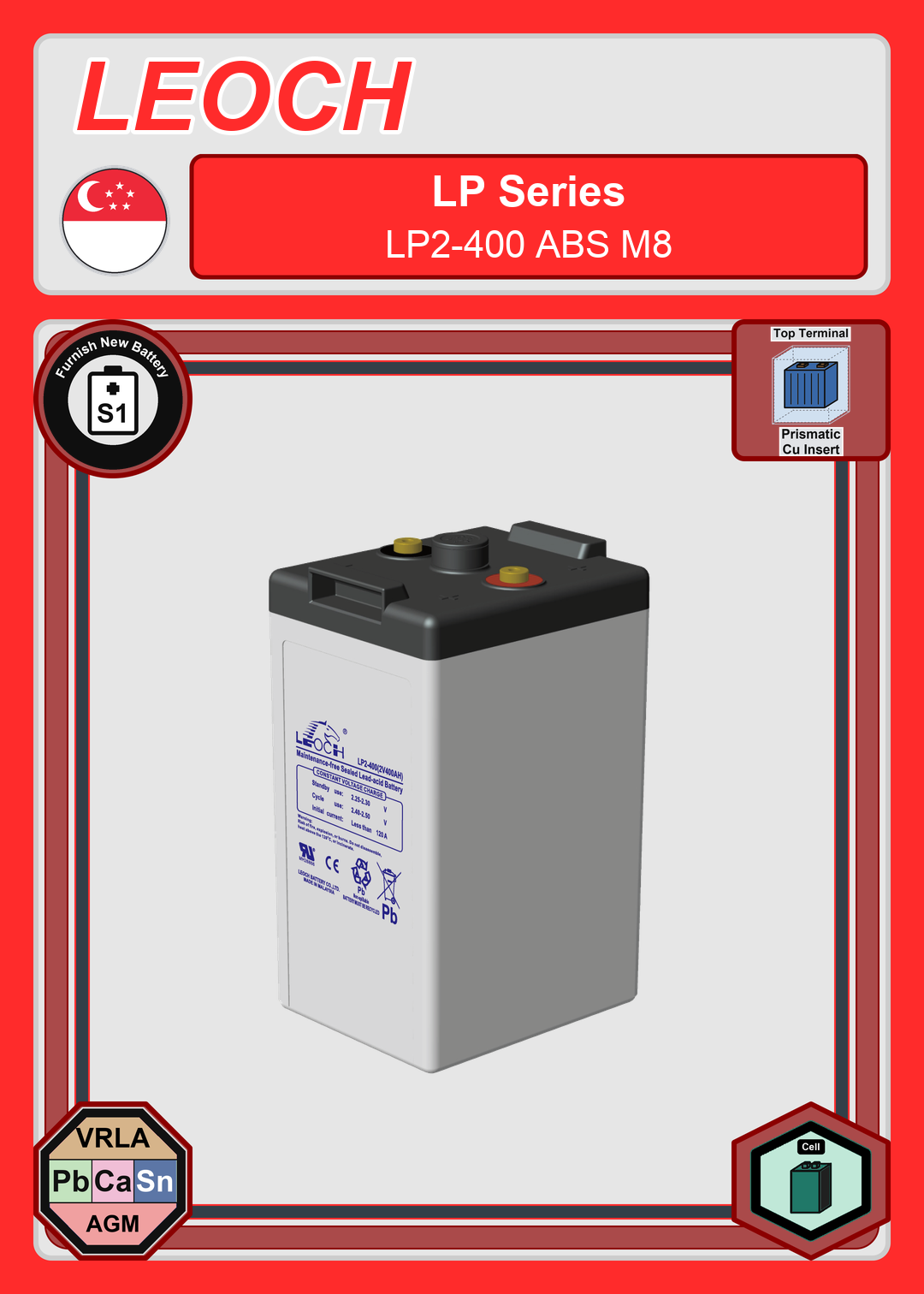 Furnish New Battery Leoch Battery LP Series LP2 400 ABS M8