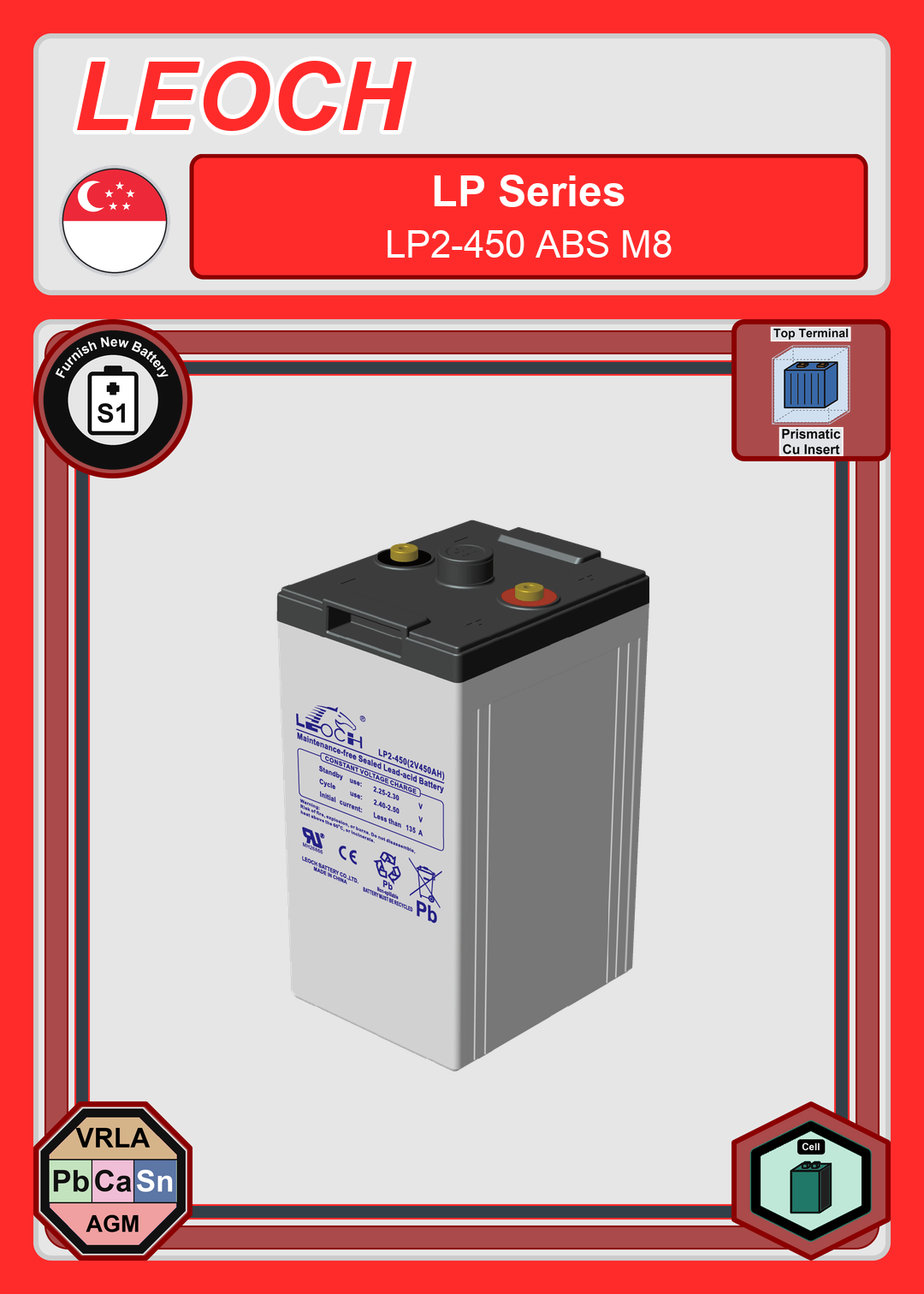 Furnish New Battery Leoch Battery LP Series LP2 450 ABS M8
