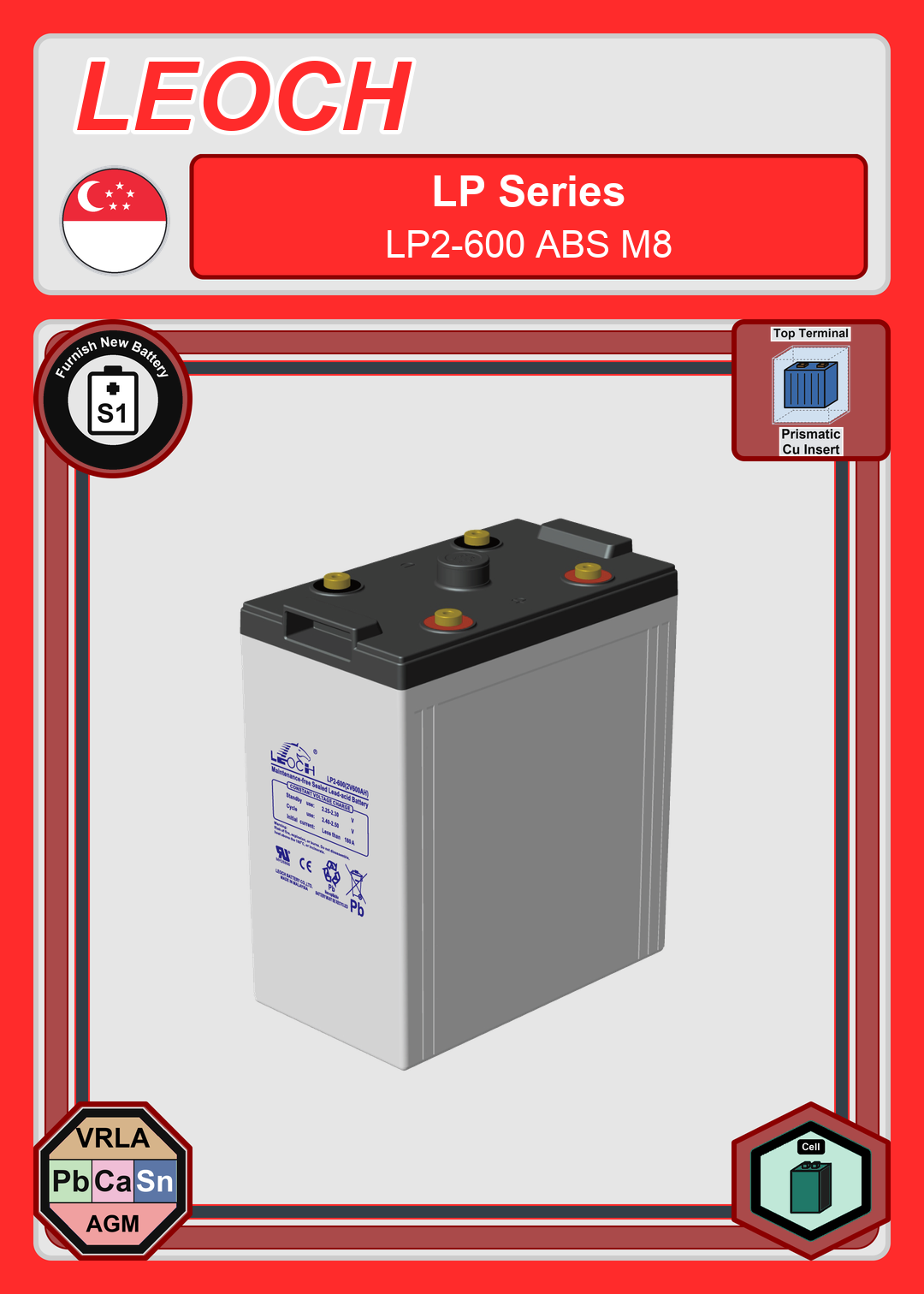 Furnish New Battery Leoch Battery LP Series LP2 600 ABS M8
