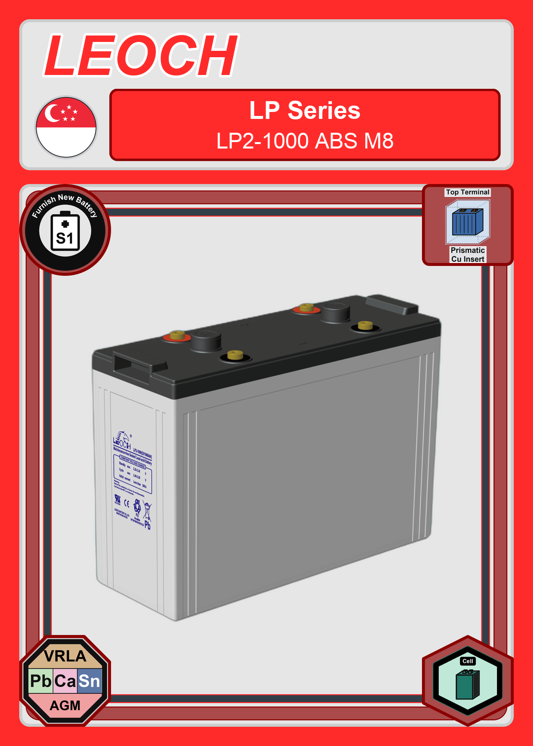 Furnish New Battery Leoch Battery LP Series LP2 1000 ABS M8
