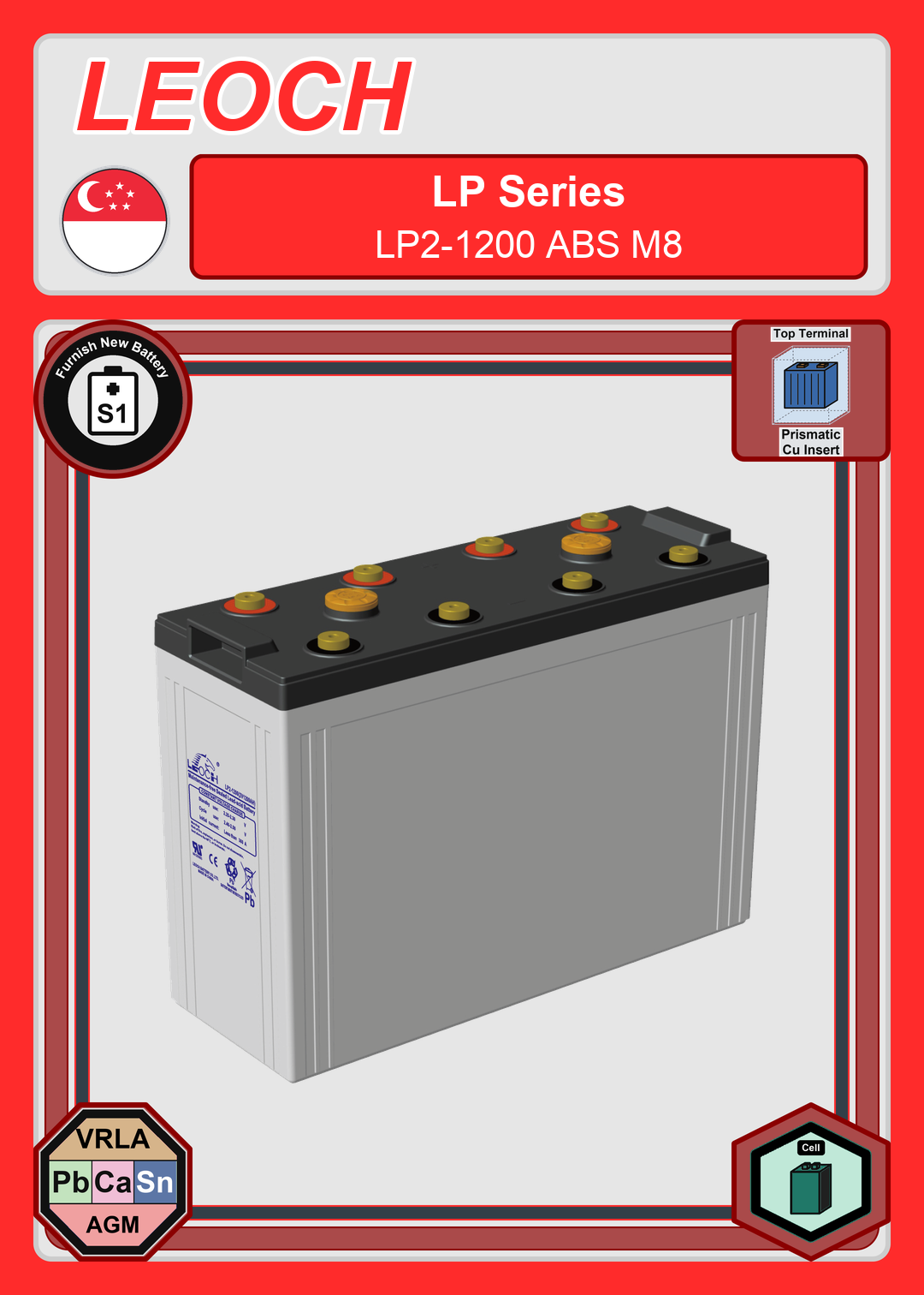 Furnish New Battery Leoch Battery LP Series LP2 1200 ABS M8