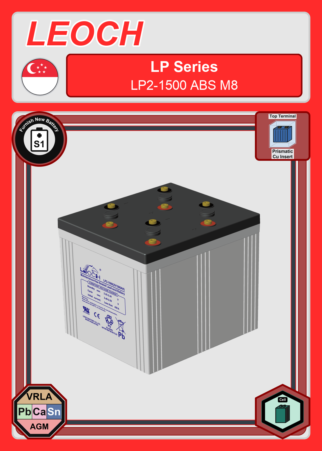 Furnish New Battery Leoch Battery LP Series LP2 1500 ABS M8