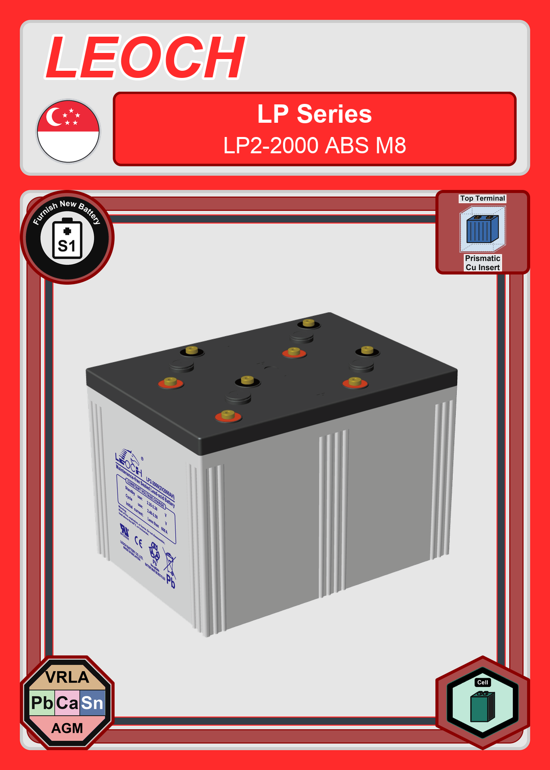 Furnish New Battery Leoch Battery LP Series LP2 2000 ABS M8
