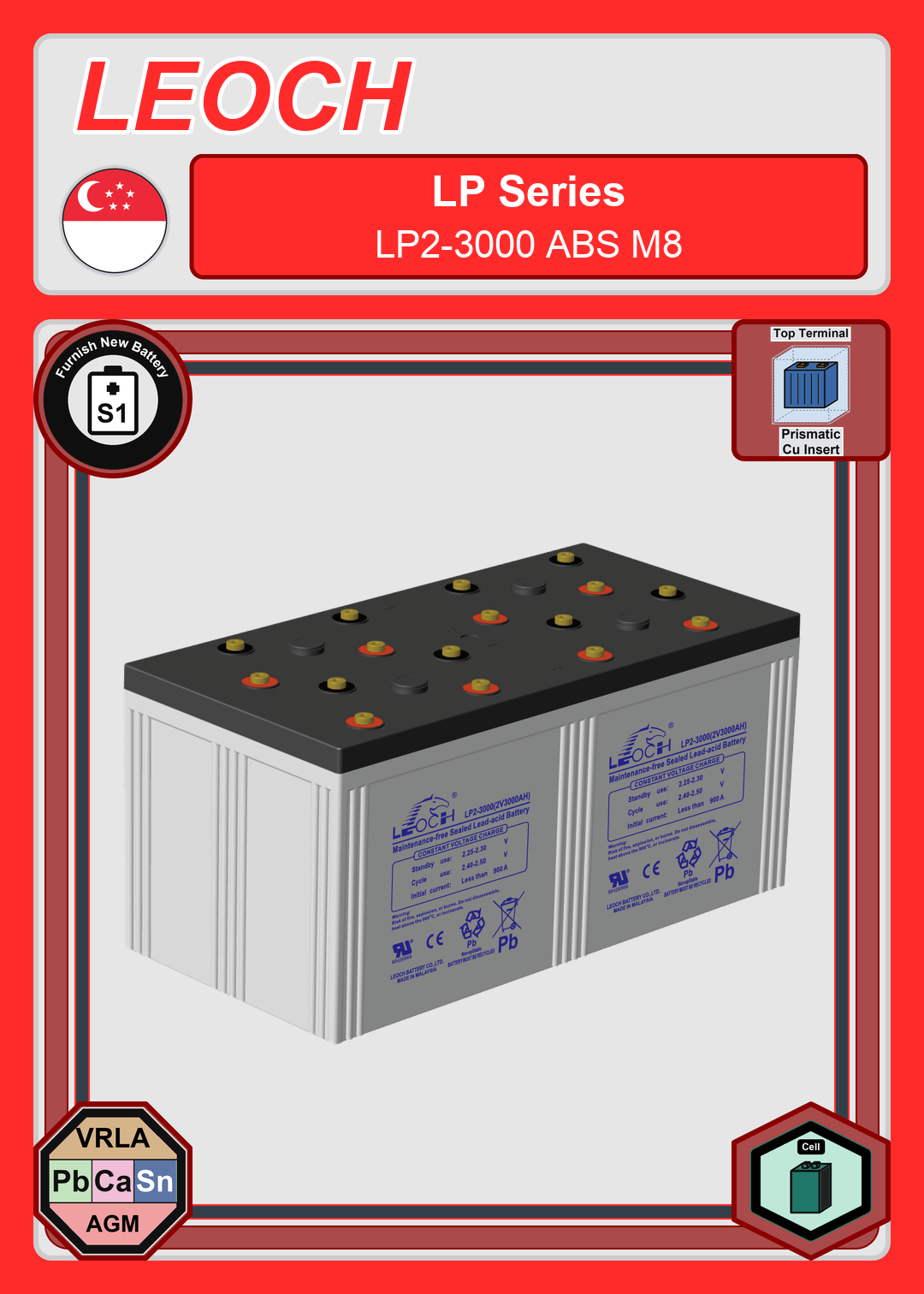 Furnish New Battery Leoch Battery LP Series LP2 3000 ABS M8