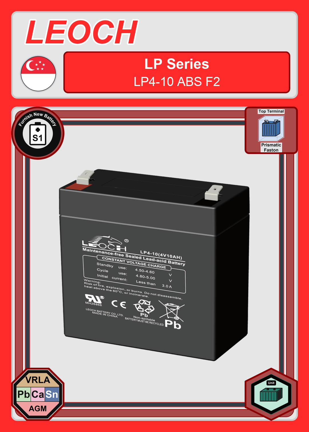 Furnish New Battery Leoch Battery LP Series LP4 10 ABS F2